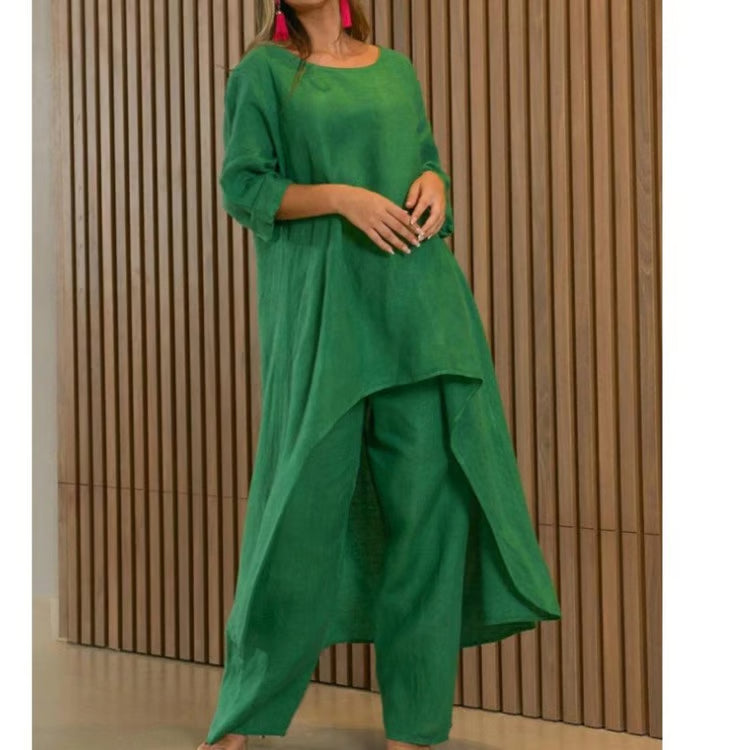 LunaFit – Women's Solid Color Linen Casual Suit