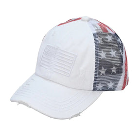 VistaCap – Multi-Level Criss-Cross American Flag Trucker Hat