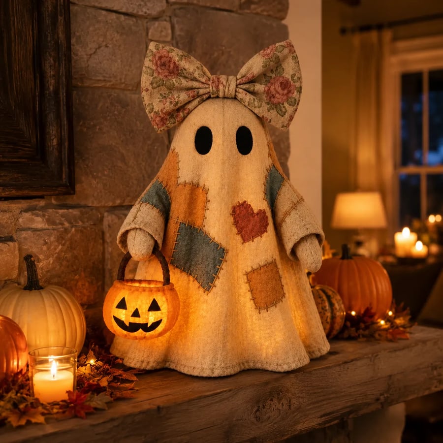 GlowGhost – Lighted Vintage Patchwork Ghost Decor