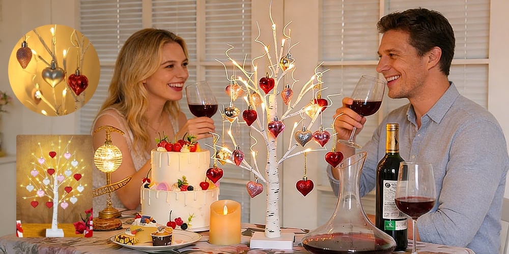 LumiBloom – Heart-Adorned LED Birch Table Decor