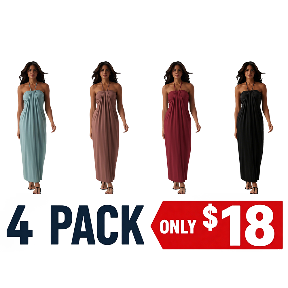 HalterTie – Elegant Back Maxi Dress with Pockets