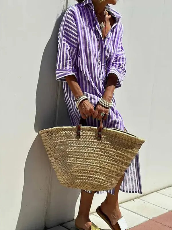 StripeMuse – Classic Striped Summer Shirt Dress
