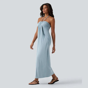 HalterTie – Elegant Back Maxi Dress with Pockets