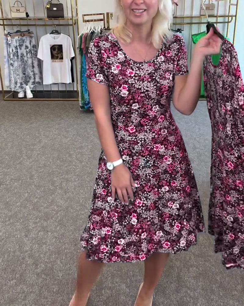 EleganceFit – Slim Waist Printed Dress