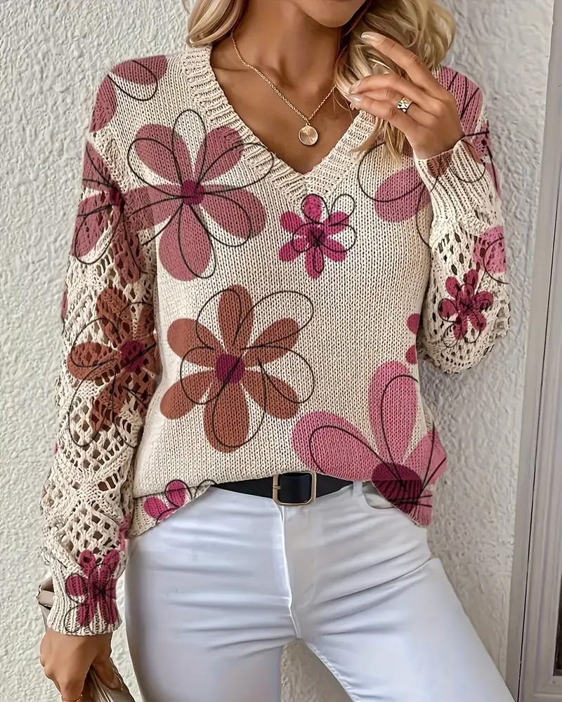 LaceWeave | V-Neck Openwork Knit Sweater