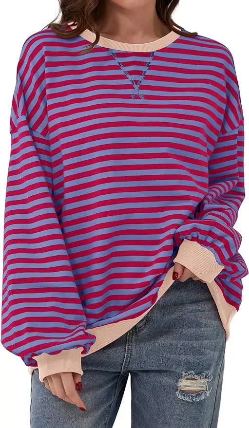 StripeAura – Women’s Color Block Striped Sweatshirt