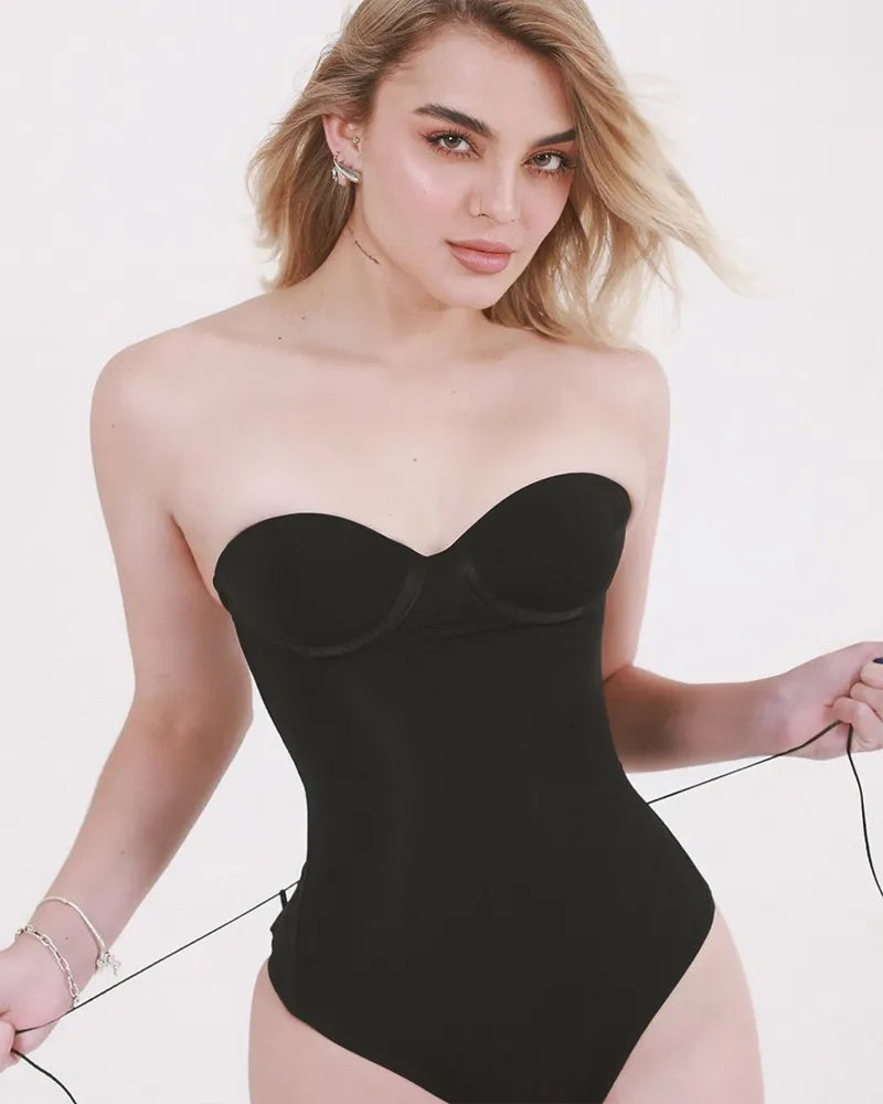 CurveLuxe – Back Lace-Up Seamless Thong Bodysuit