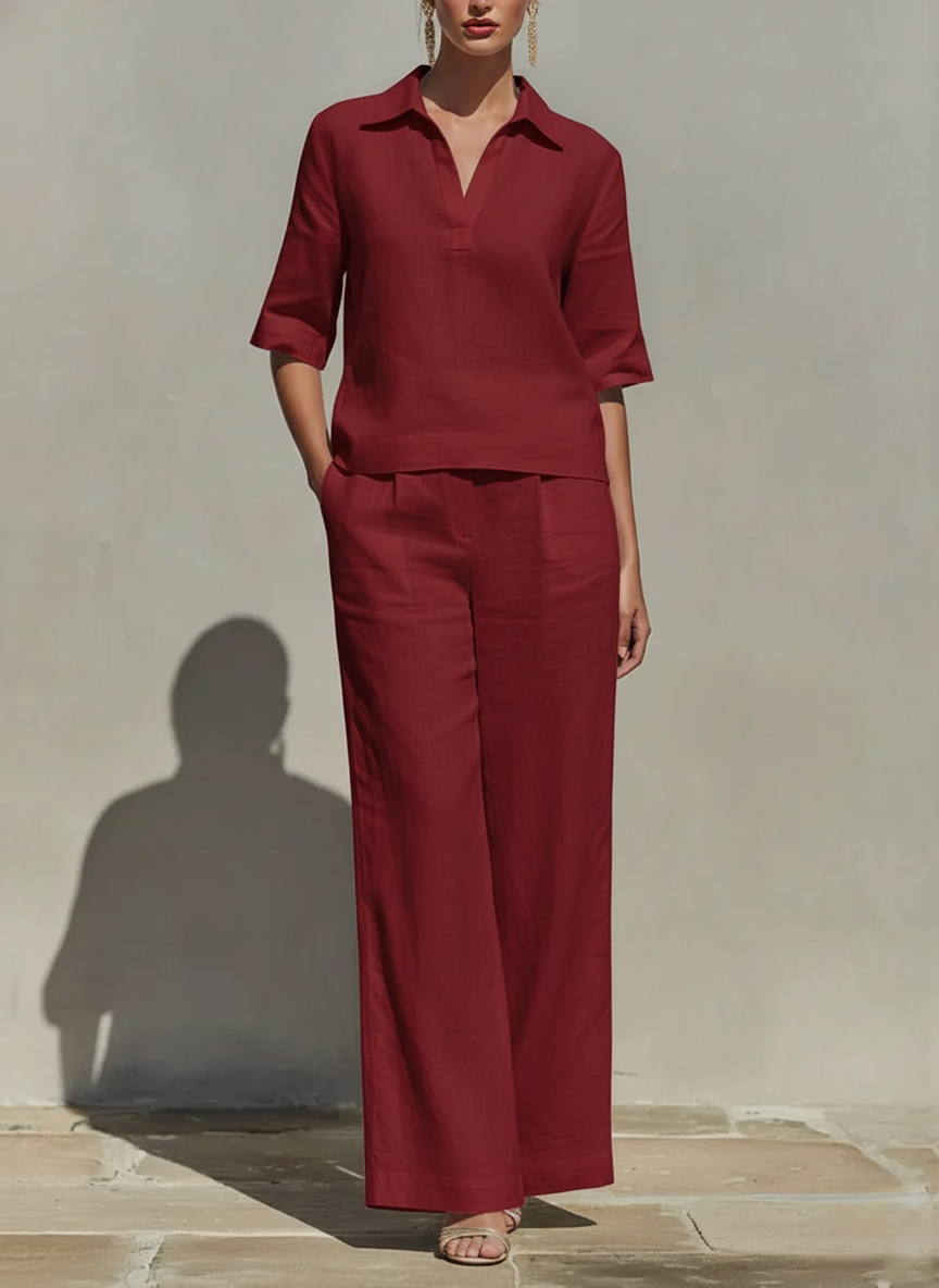 LinenLuxe – Women’s Solid Cotton Linen Two-Piece Set