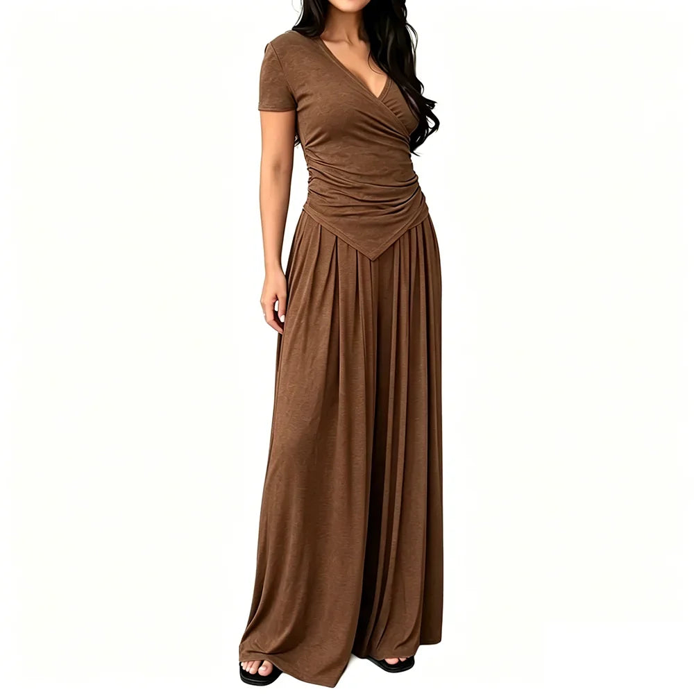 MaisonLuxe – Sophisticated Wrap Top & Wide Leg Pants Set