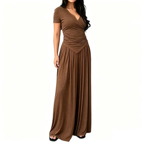 MaisonLuxe – Sophisticated Wrap Top & Wide Leg Pants Set