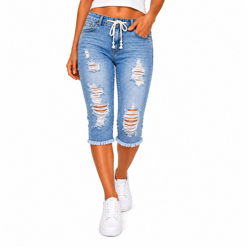 DenimBloom –  High Waist Cropped Denim Jeans