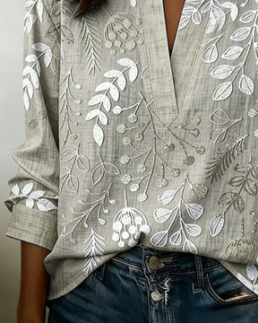 FloraMuse – Elegant Stand-Collar Floral Blouse