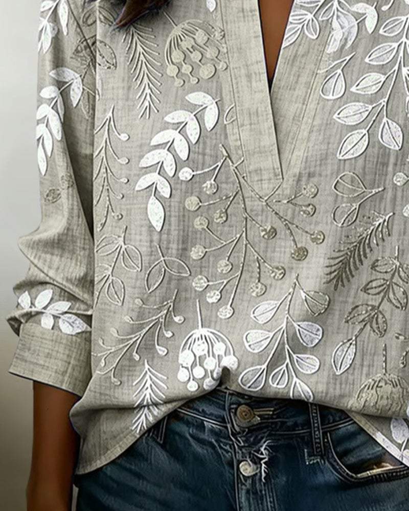 FloraMuse – Elegant Stand-Collar Floral Blouse