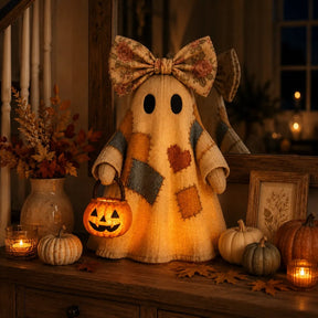 GlowGhost – Lighted Vintage Patchwork Ghost Decor
