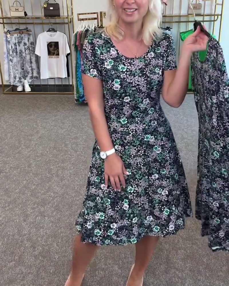 EleganceFit – Slim Waist Printed Dress