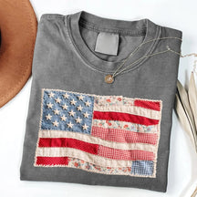 RedWhiteRebel – Retro American Flag Patchwork Tee
