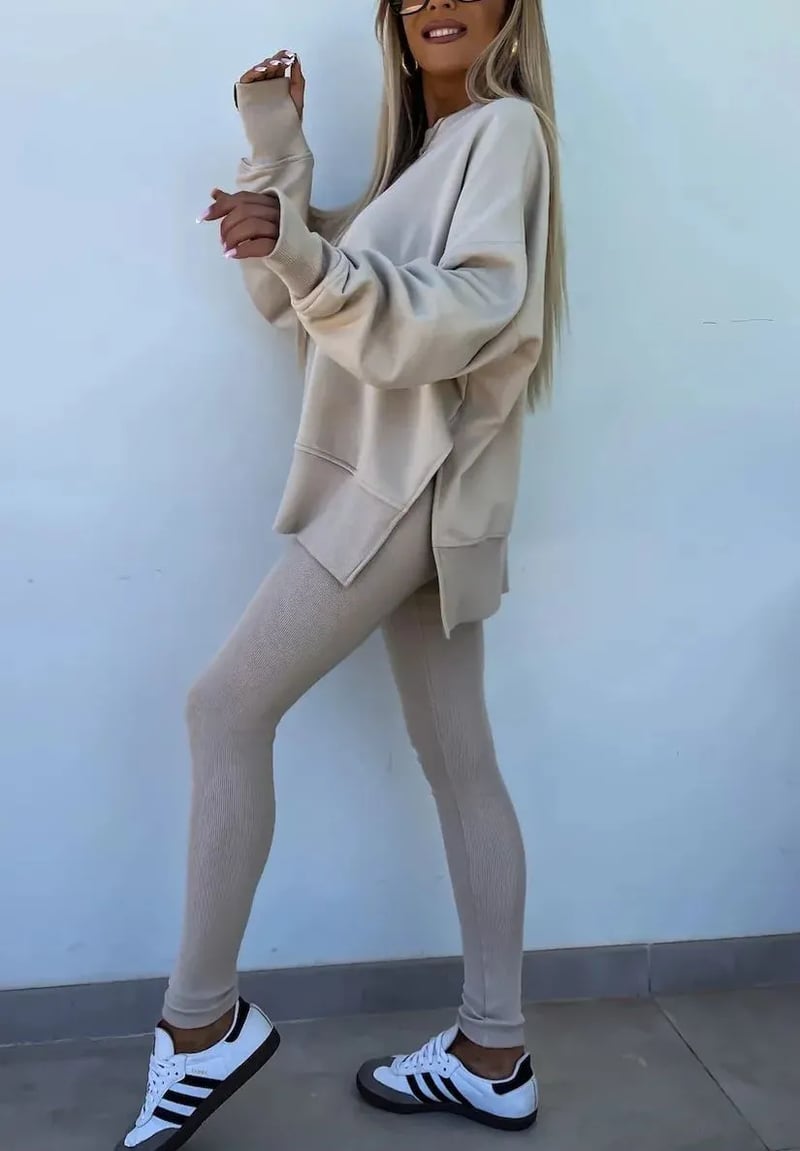 SoftEase – Comfy Slit Sweatshirt Two-Piece Set