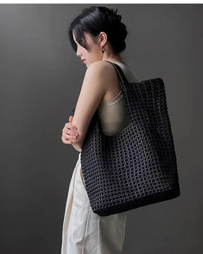 LuxeWeave – Handwoven Oversized Leather Tote Bag
