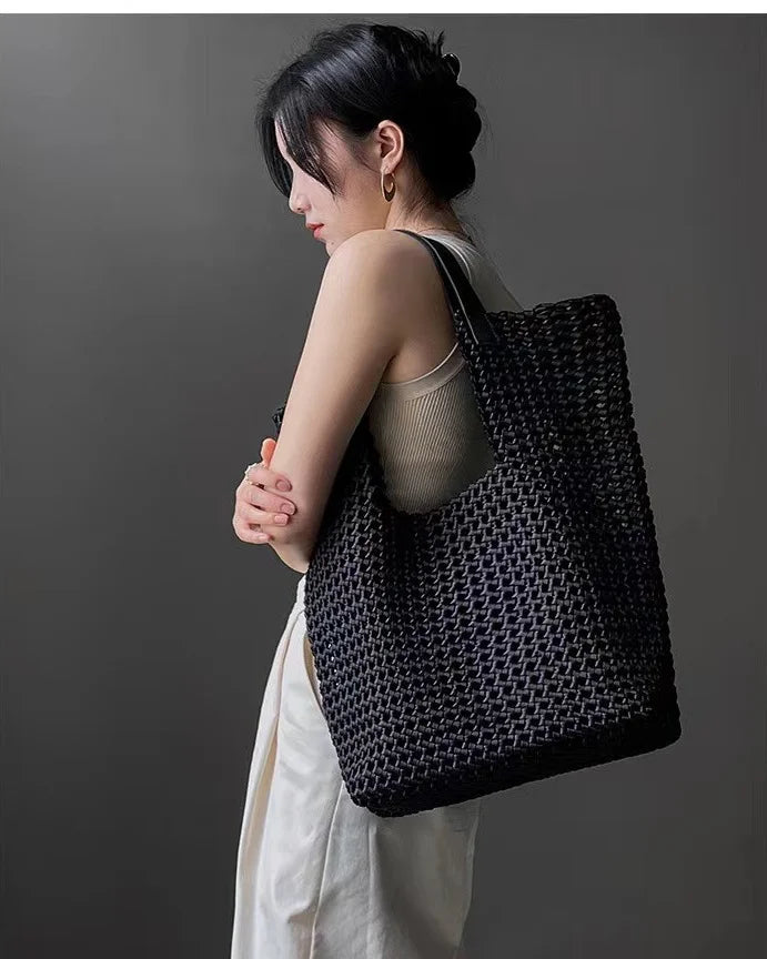LuxeWeave – Handwoven Oversized Leather Tote Bag