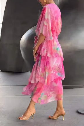 AuraFlow – Watercolor Chiffon Maxi Dress