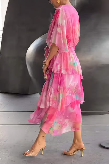 AuraFlow – Watercolor Chiffon Maxi Dress
