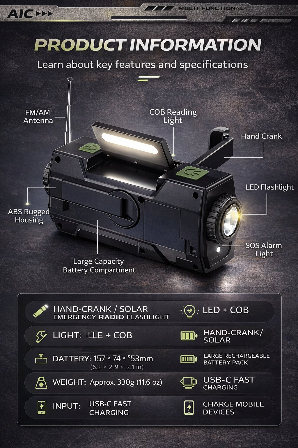 PowerCast Elite – 4-in-1 Emergency Radio