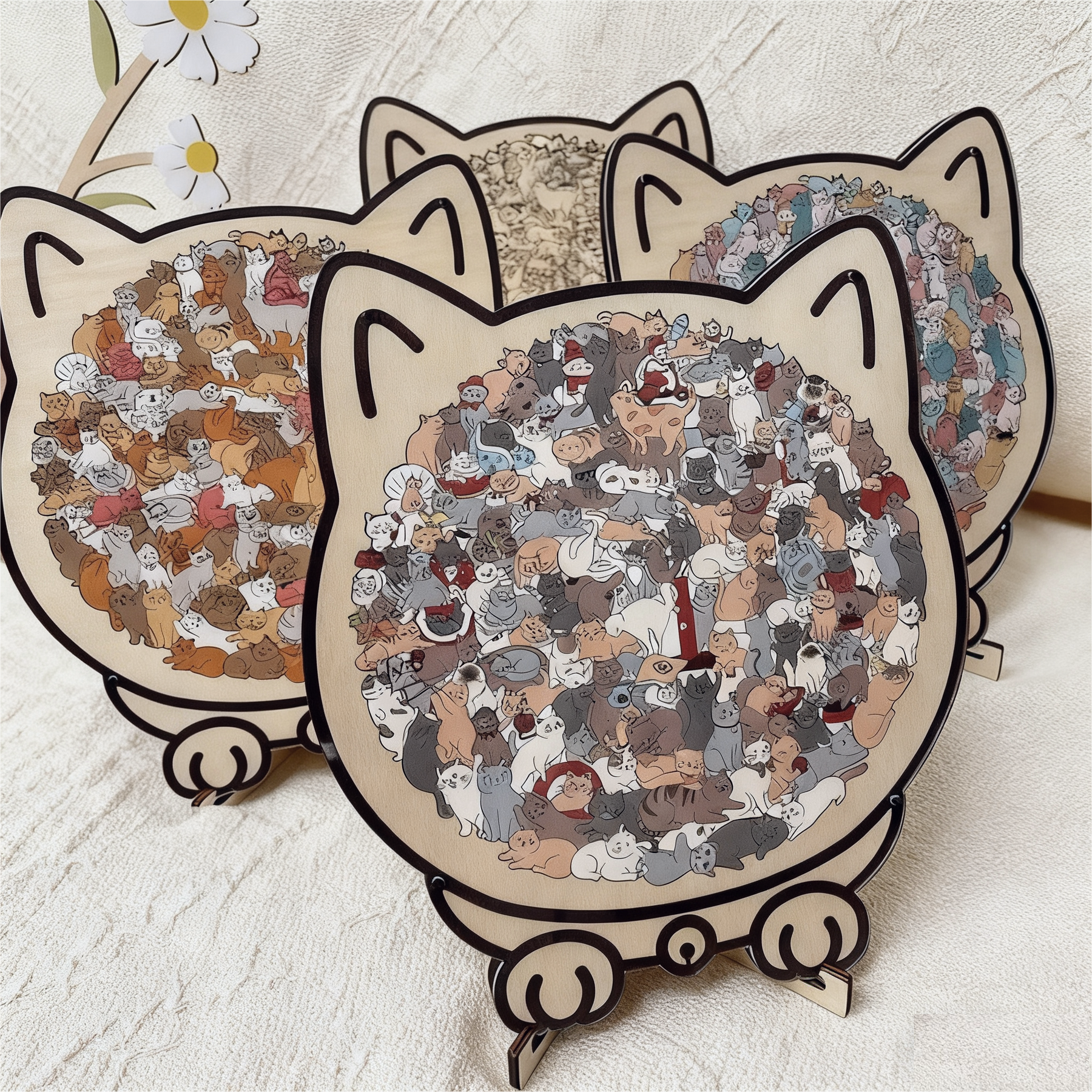 WhiskerCraft –  135 Pcs Cat Shaped Wooden Puzzle
