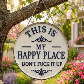 RusticNest – Vintage Happy Place Metal Wall Decor Sign