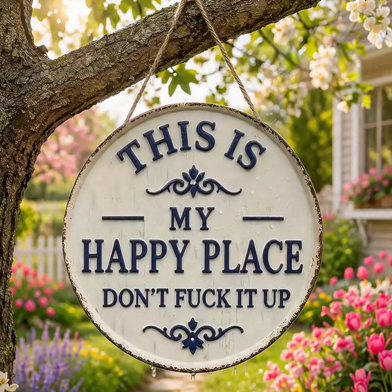 RusticNest – Vintage Happy Place Metal Wall Decor Sign