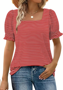 StyleMuse – Square Neck Smocked Sleeve Casual Top