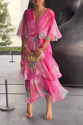 AuraFlow – Watercolor Chiffon Maxi Dress