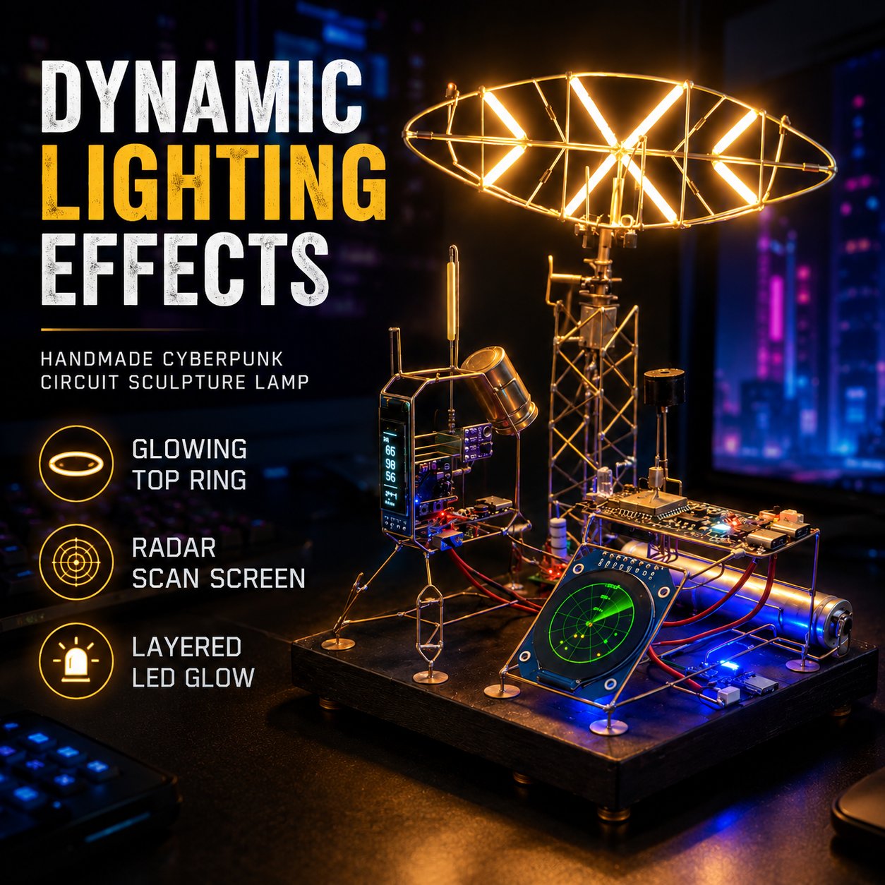 NeonForge - Handmade Cyberpunk Circuit Sculpture Lamp
