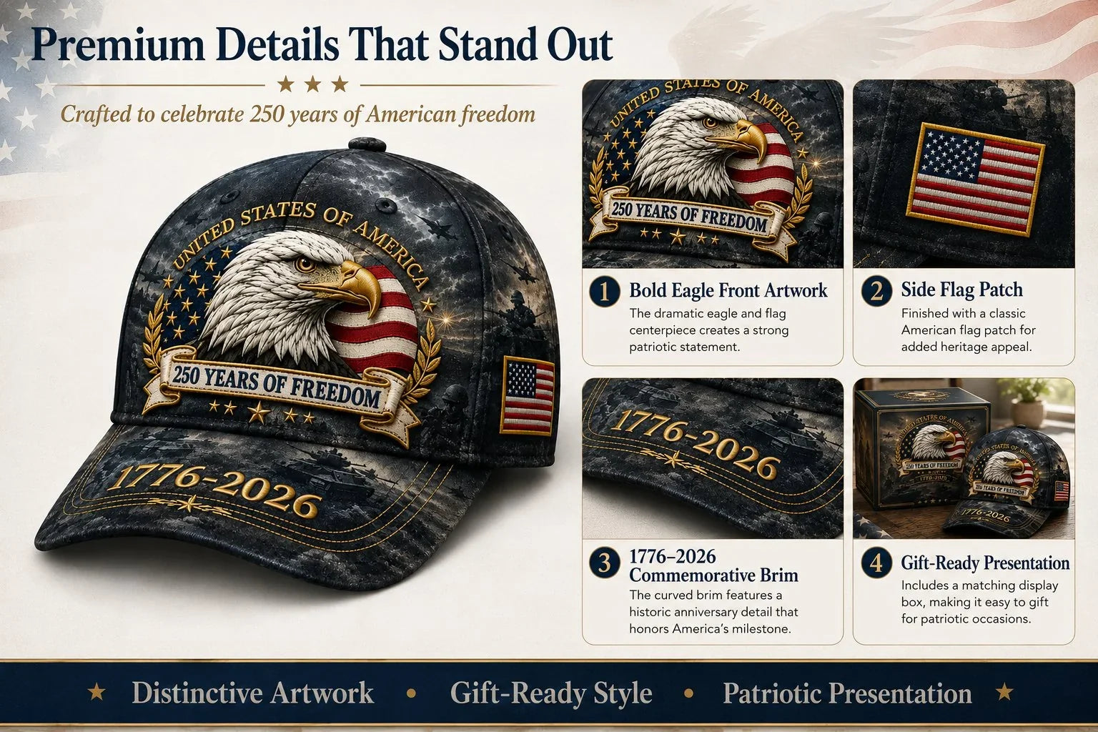 FreedomEagle – 250 Years Patriotic Heritage Cap