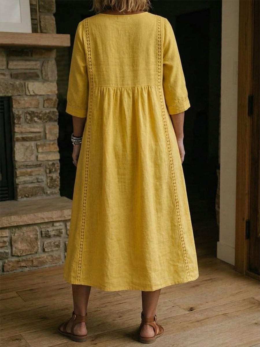 LinenLace – Casual Patchwork Linen-Cotton Dress