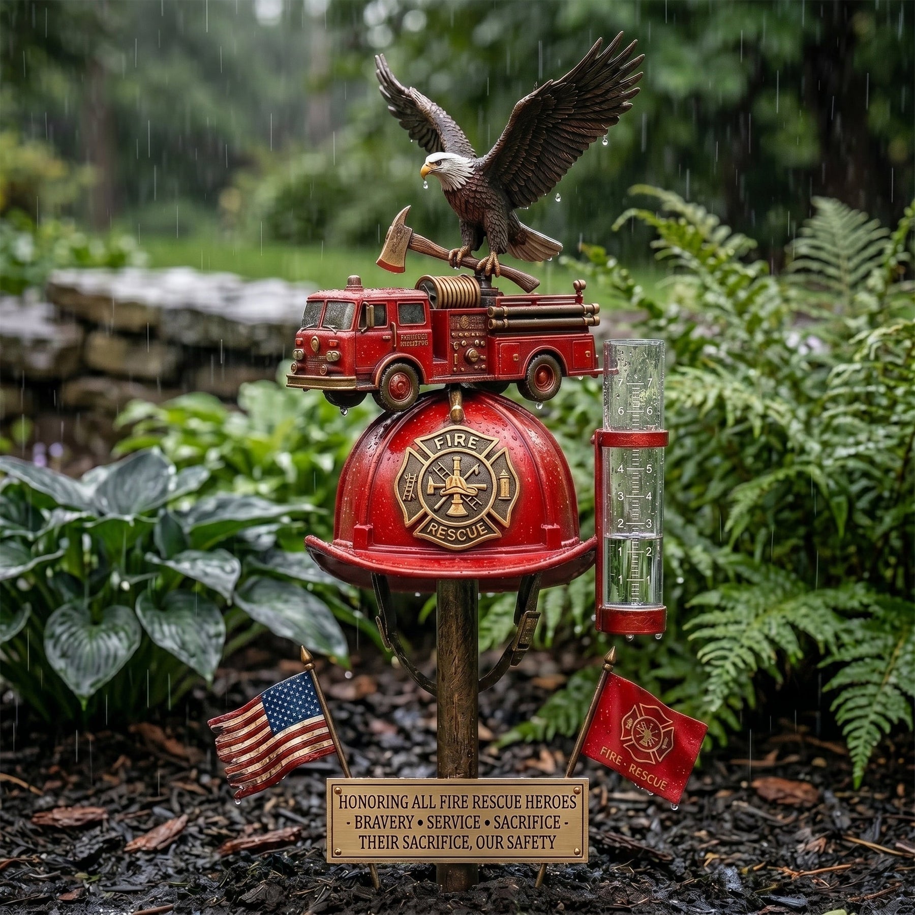 FireHonor – Firefighter Tribute Garden Rain Gauge