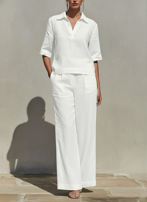 LinenLuxe – Women’s Solid Cotton Linen Two-Piece Set