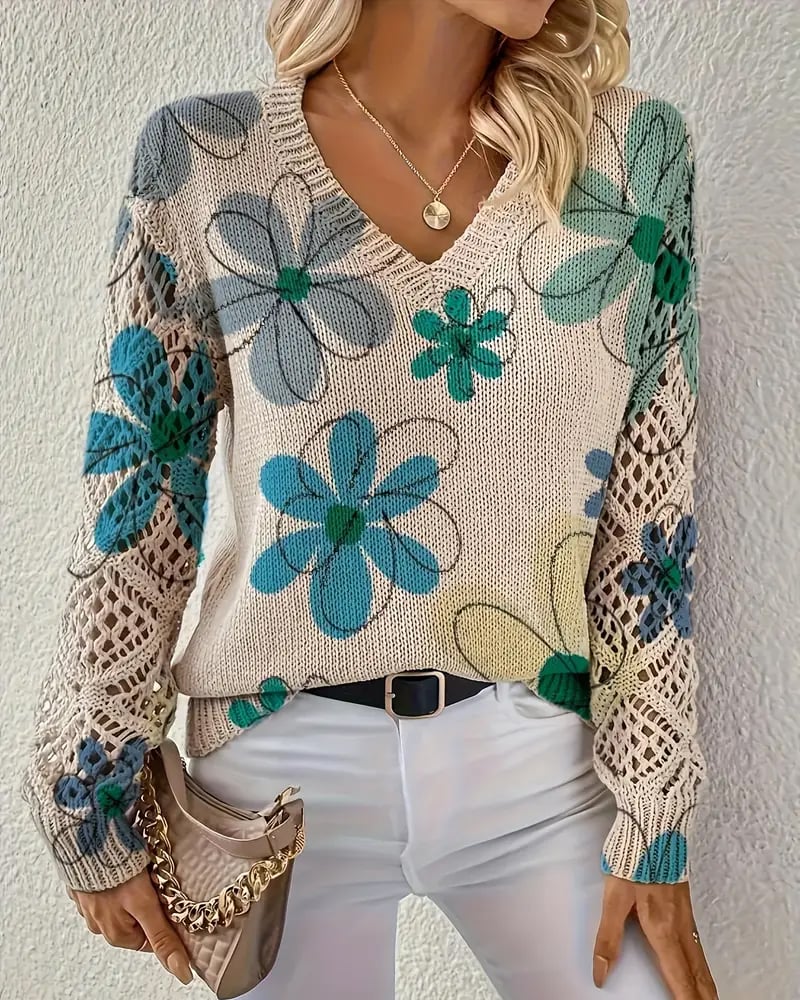 LaceWeave | V-Neck Openwork Knit Sweater