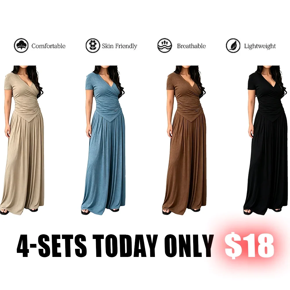 MaisonLuxe – Sophisticated Wrap Top & Wide Leg Pants Set