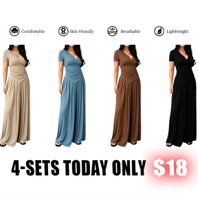 MaisonLuxe – Sophisticated Wrap Top & Wide Leg Pants Set