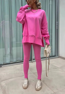 SoftEase – Comfy Slit Sweatshirt Two-Piece Set