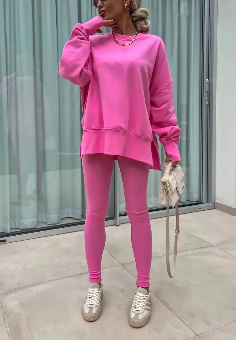 SoftEase – Comfy Slit Sweatshirt Two-Piece Set