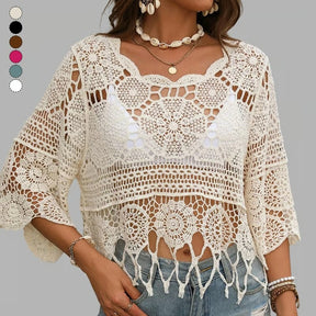 LaceAura – Crochet Hollow Out Tassel Cover Up for Beach Wear