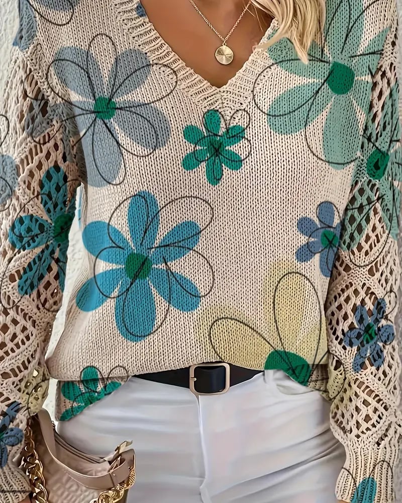 LaceWeave | V-Neck Openwork Knit Sweater
