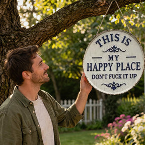 RusticNest – Vintage Happy Place Metal Wall Decor Sign