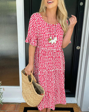 EveCharm – Polka Dot Round Neck Midi Dress