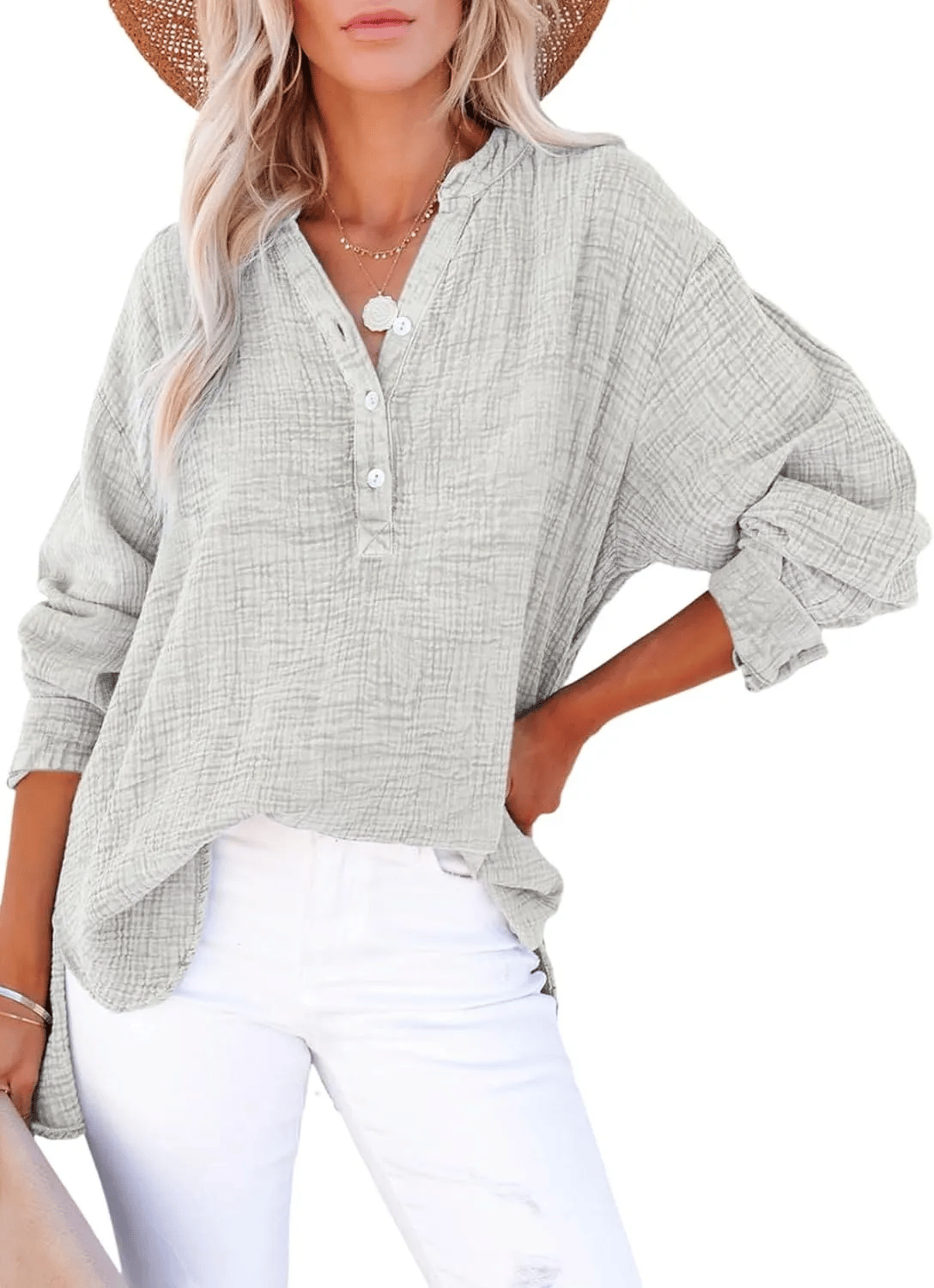 BreezyCharm Top – Oversized Textured Blouse