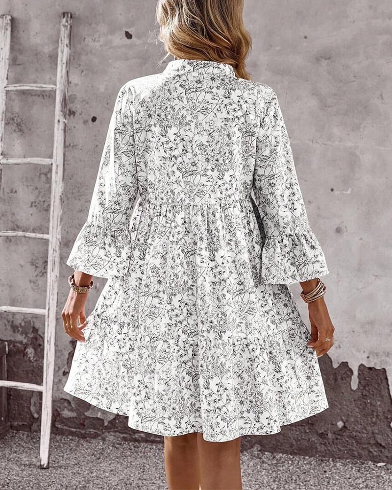 BloomLayer – Floral Tiered V-Neck Dress