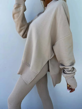 SoftEase – Comfy Slit Sweatshirt Two-Piece Set