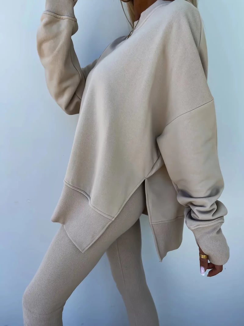 SoftEase – Comfy Slit Sweatshirt Two-Piece Set