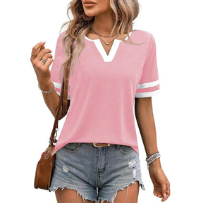 StripeLuxe – Women’s V-Neck Cotton Blend Top